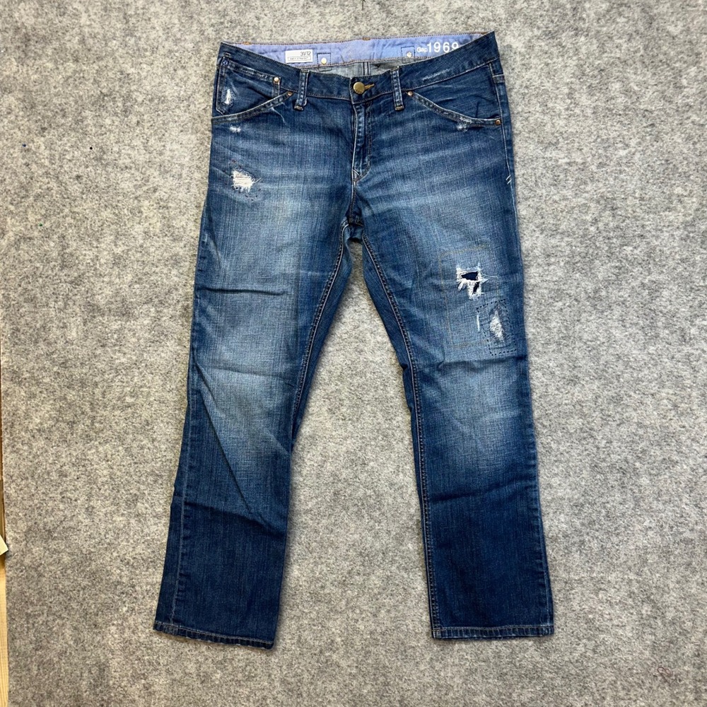 Gap Easy Straight Jeans Women's Size 31/12 Blue Distressed 1969